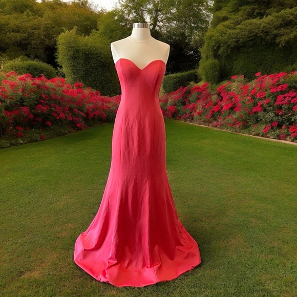 Royal Queen Sweetheart Neckline Strapless Evening Gown Size 12 Coral Pink - Picture 1 of 16